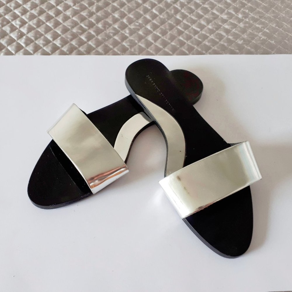 Zara patent metallic silver pool slide sandals - Picture 4 of 10